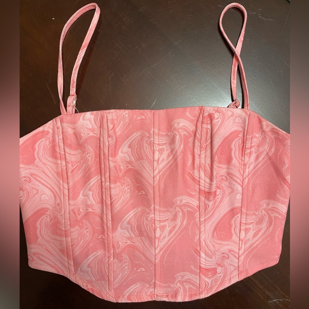 Le Lis Pink Marbled Corset Crop Top, Size Small